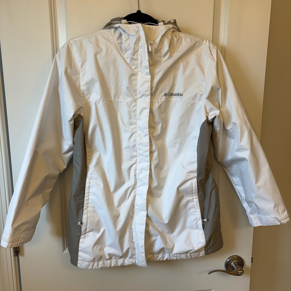 Columbia White and Gray Raincoat